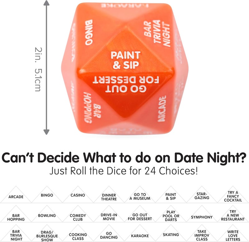 Itera Date Night Out Dice - Fun Couples Date Night Ideas 2"x2"x2" Decision Dice in Orange - Image 2